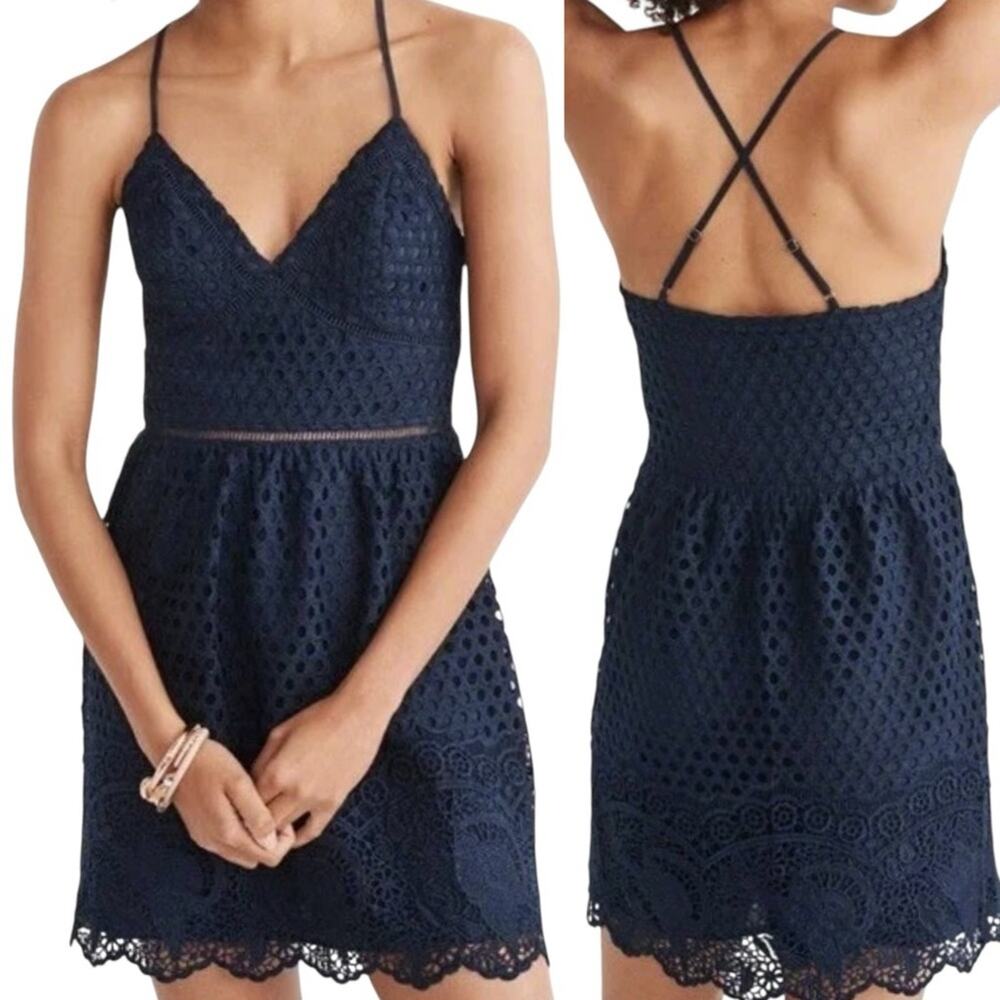 Abercrombie Crochet Eyelet Lace Mini Dress XS NWT Navy Blue Boho Feminine